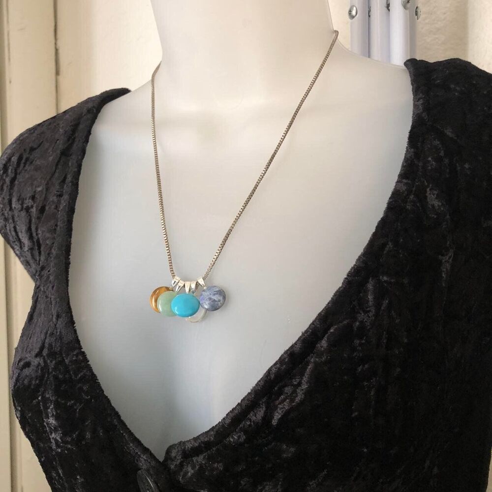 Turquoise blue boho hippie gemstone fairycore stunning ethnic silver necklace tr